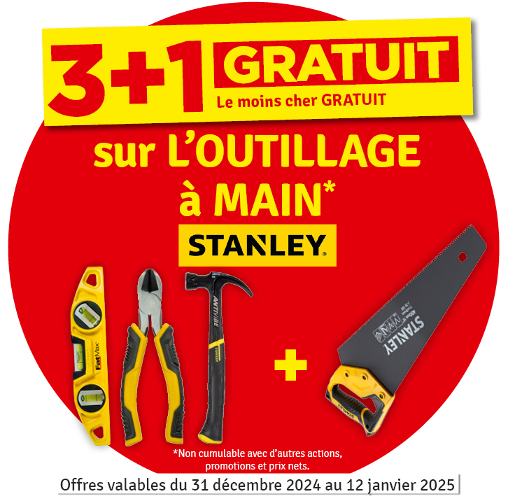 3 +1 gratuit sur l'outillage à main Stanley