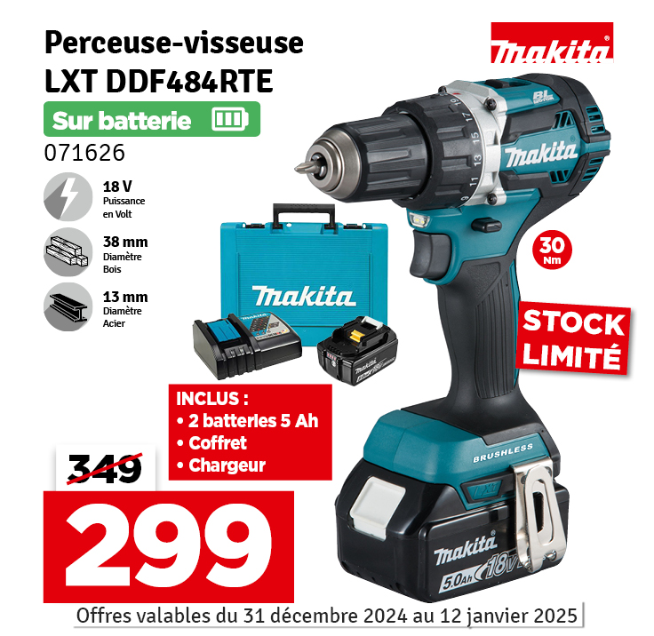 Perceuse-visseuse sur batterie DDF484RTE 18 V 2 x 5 Ah MAKITA