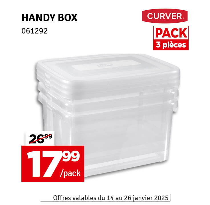 Box de rangement Handy avec couvercle transparent 25 L 3 pièces CURVER